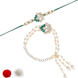 Elegant Bhaiya Bhabhi Lumba Pearl Mint Rakhi With Roli Chawal & Card