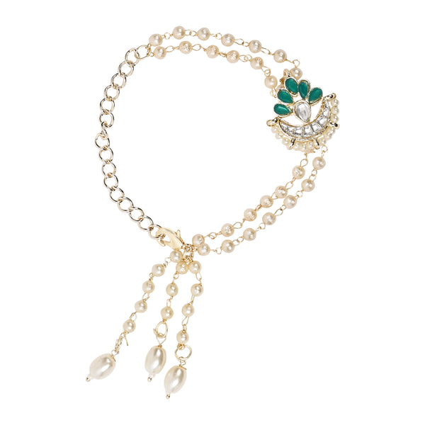 Elegantly Crafted Green Pearl & Kundan Adjustable Lumba Bracelet