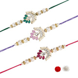 Elegance Kundan & Pearl Beads Rakhi with Roli Chawal & Card (Pack of 3)