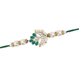 Delicate Pearl Beads Green Rakhi with Roli Chawal & Rakshabandhan Card