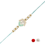 Delicate Pearl Beads Mint Rakhi with Roli Chawal & Rakshabandhan Card