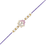 Elegant Bhaiya Bhabhi Lumba Pearl Purple Rakhi With Roli Chawal &Card