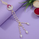 Elegantly Crafted Pink  Pearl & Kundan Adjustable Lumba Bracelet