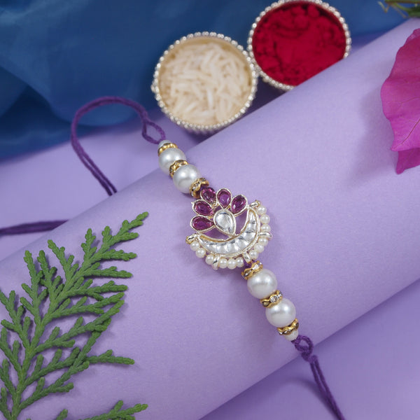 Elegance Kundan & Pearl Beads Rakhi with Roli Chawal & Card (Pack of 2)