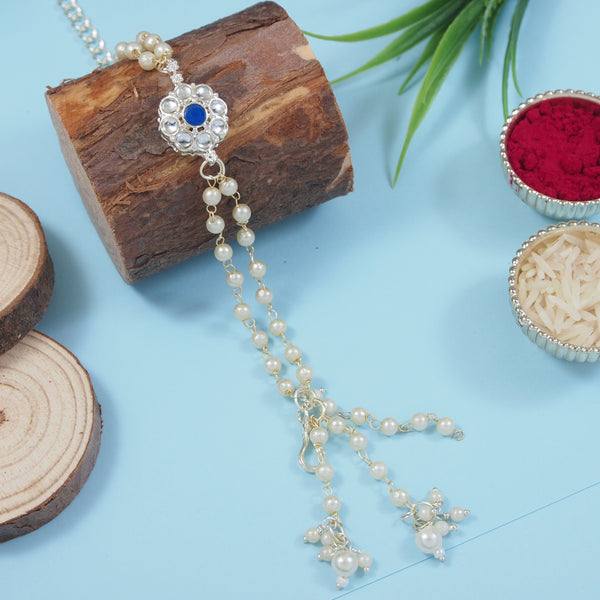 Elegantly Crafted Blue Pearl & Kundan Adjustable Lumba Bracelet