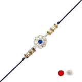 Delicate Pearl Beads Blue Rakhi with Roli Chawal & Rakshabandhan Card