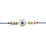 Delicate Pearl Beads Blue Rakhi with Roli Chawal & Rakshabandhan Card