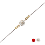 Delicate Pearl Beads Grey Rakhi with Roli Chawal & Rakshabandhan Card