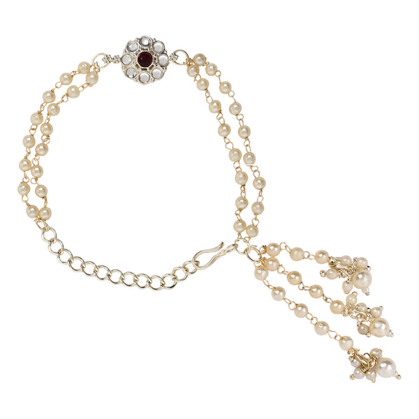 Elegantly Crafted Maroon Pearl & Kundan Adjustable Lumba Bracelet