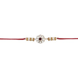 Delicate Pearl Beads Maroon Rakhi with Roli Chawal & Rakshabandhan Card