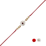 Delicate Pearl Beads Maroon Rakhi with Roli Chawal & Rakshabandhan Card