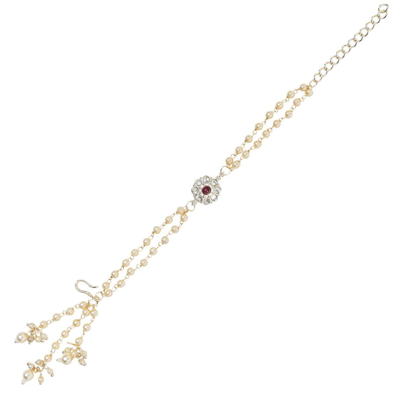 Elegantly Crafted Wine Pearl & Kundan Adjustable Lumba Bracelet