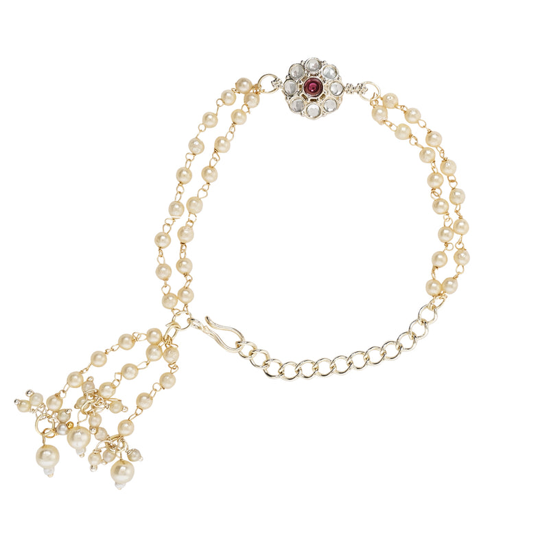 Elegantly Crafted Wine Pearl & Kundan Adjustable Lumba Bracelet