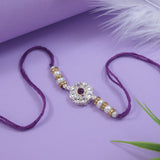 Delicate Pearl Beads Wine Rakhi with Roli Chawal & Rakshabandhan Card