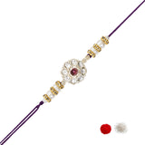 Delicate Pearl Beads Wine Rakhi with Roli Chawal & Rakshabandhan Card