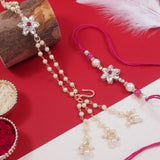 Elegant Bhaiya Bhabhi Pink Lumba Pearl & Rakhi With Roli Chawal &Card