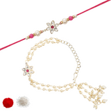 Elegant Bhaiya Bhabhi Pink Lumba Pearl & Rakhi With Roli Chawal &Card