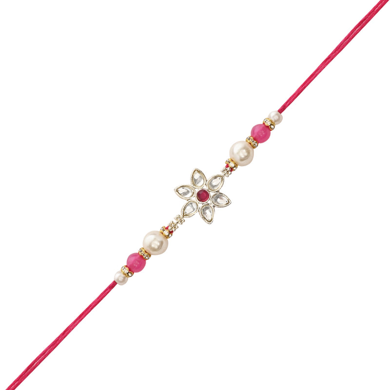 Elegant Bhaiya Bhabhi Pink Lumba Pearl & Rakhi With Roli Chawal &Card