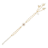 Floral Shaped Wine Pearl & Kundan Adjustable Lumba Bracelet