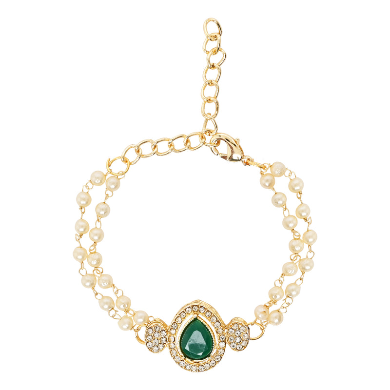 Elegantly Crafted Green Pearl & Kundan Adjustable Lumba Bracelet