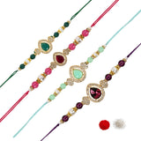 Elegance Kundan & Pearl Beads Rakhi with Roli Chawal & Card (Pack of 4)