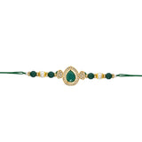 Delicate Pearl Beads Green Rakhi with Roli Chawal & Rakshabandhan Card