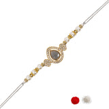 Delicate Pearl Beads Grey Rakhi with Roli Chawal & Rakshabandhan Card