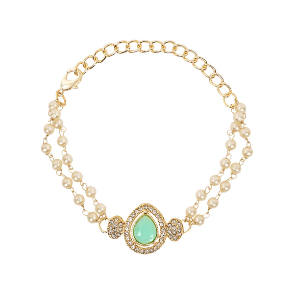 Elegantly Crafted Mint Pearl & Kundan Adjustable Lumba Bracelet