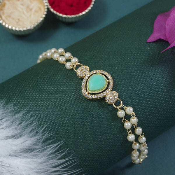 Elegantly Crafted Mint Pearl & Kundan Adjustable Lumba Bracelet