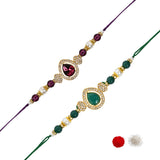 Elegance Kundan & Pearl Beads Rakhi with Roli Chawal & Card (Pack of 2)