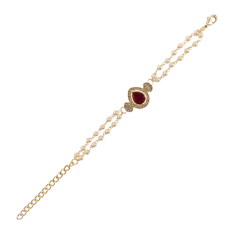 Elegantly Crafted Pink Pearl & Kundan Adjustable Lumba Bracelet