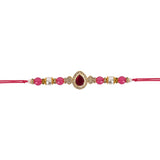 Delicate Pearl Beads Pink Rakhi with Roli Chawal & Rakshabandhan Card