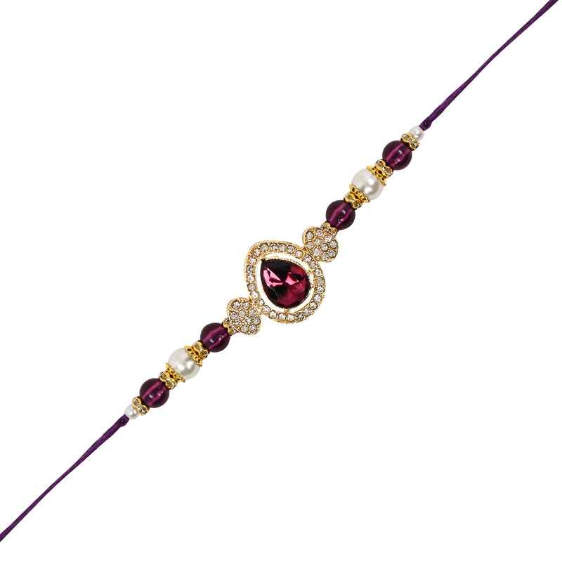 Elegant Bhaiya Bhabhi Wine Lumba Pearl Rakhi With Roli Chawal &Card