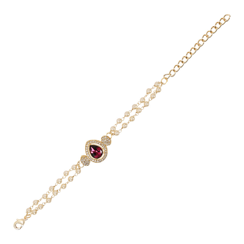 Elegant Bhaiya Bhabhi Wine Lumba Pearl Rakhi With Roli Chawal &Card