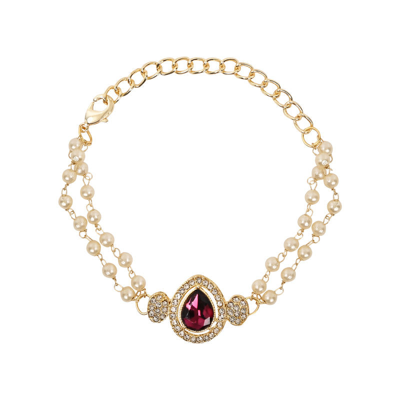 Elegantly Crafted Wine Pearl & Kundan Adjustable Lumba Bracelet