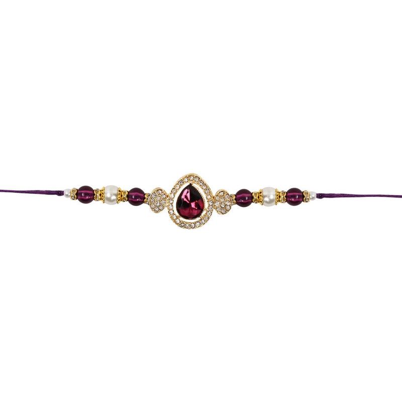 Delicate Pearl Beads Wine Rakhi with Roli Chawal & Rakshabandhan Card