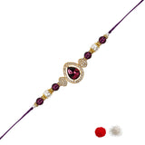 Delicate Pearl Beads Wine Rakhi with Roli Chawal & Rakshabandhan Card