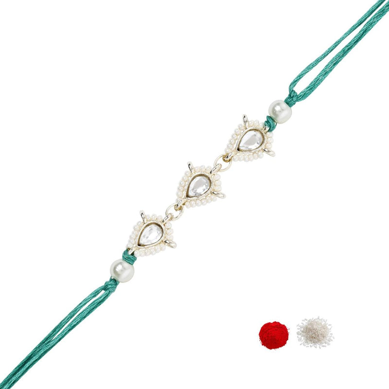 Elegance Kundan & Pearl Beads Rakhi with Roli Chawal & Card (Pack of 4)