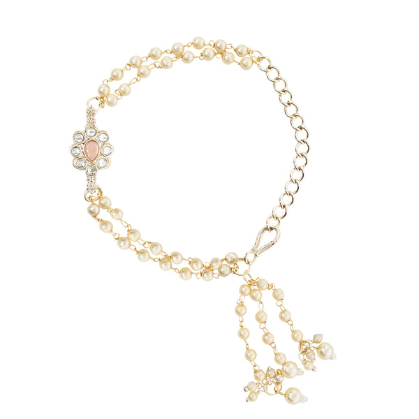 Elegantly Crafted Peach Pearl & Kundan Adjustable Lumba Bracelet