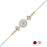 Delicate Pearl Beads Mint Rakhi with Roli Chawal & Rakshabandhan Card