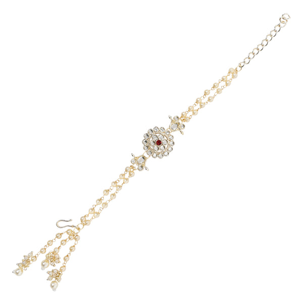 Elegantly Crafted Pink Pearl & Kundan Adjustable Lumba Bracelet