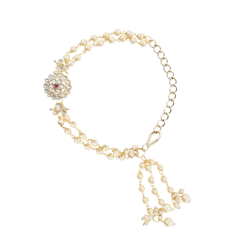 Elegantly Crafted Pink Pearl & Kundan Adjustable Lumba Bracelet