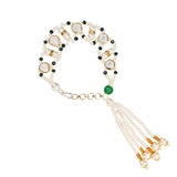 Round Shaped Green Pearl & Kundan Adjustable Lumba Bracelet