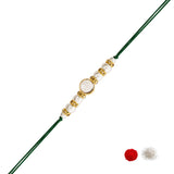 Delicate Pearl Beads Green Rakhi with Roli Chawal & Rakshabandhan Card