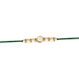 Delicate Pearl Beads Green Rakhi with Roli Chawal & Rakshabandhan Card