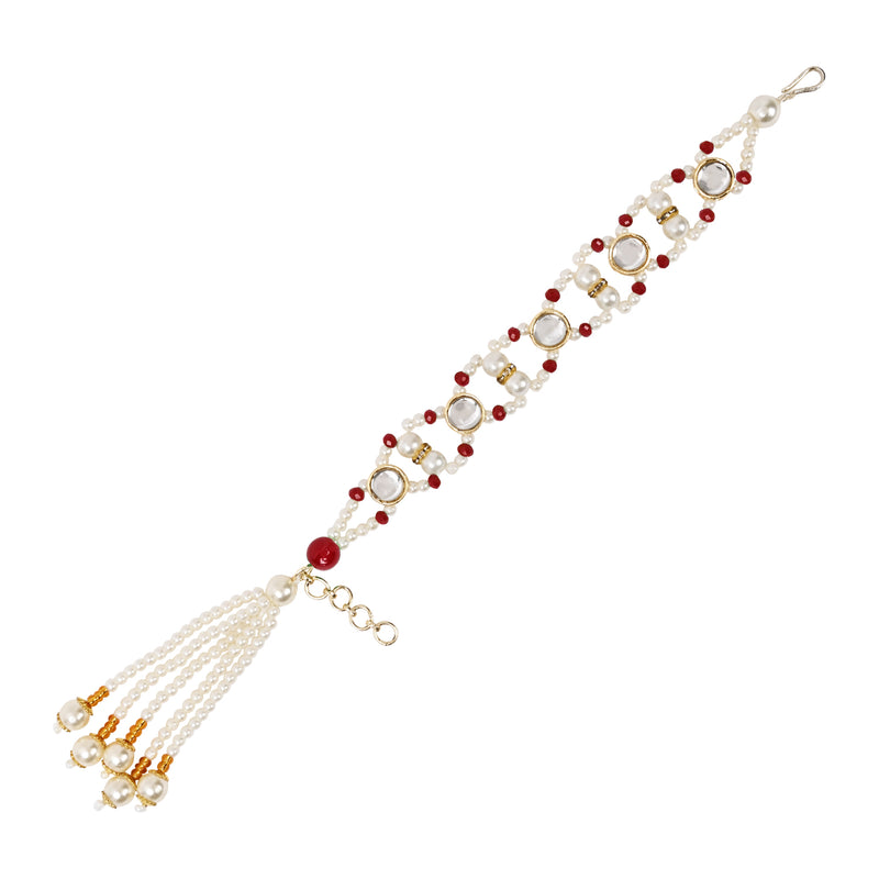 Round Shaped Red Pearl & Kundan Adjustable Lumba Bracelet