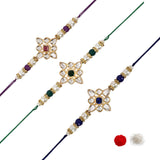 Elegance Kundan & Pearl Beads Rakhi with Roli Chawal & Card (Pack of 3)