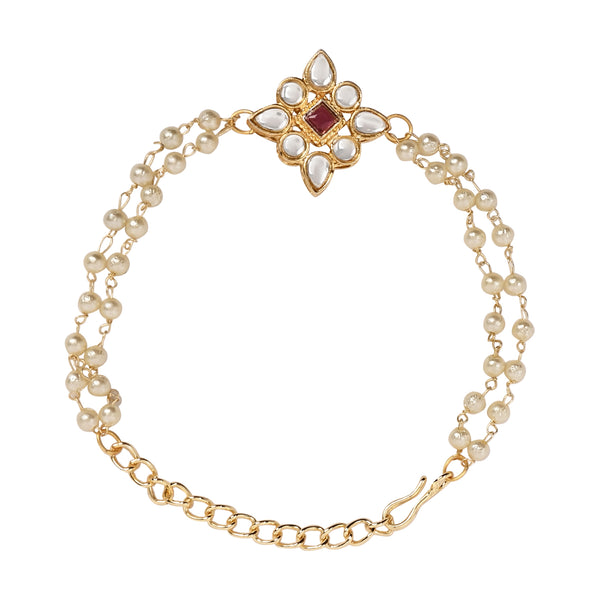 Elegantly Crafted Wine Pearl & Kundan Adjustable Lumba Bracelet