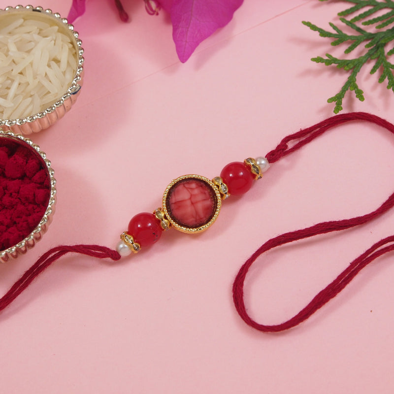 Elegance Kundan & Pearl Beads Rakhi with Roli Chawal & Card (Pack of 3)