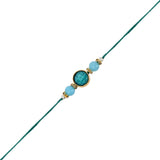 Elegant Bhaiya Bhabhi Turquoise Lumba Pearl Rakhi With Roli Chawal &Card